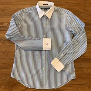 Boys 10 Ralph Lauren Sport White Collar Stripe Button Shirt Teal Purple Preppy